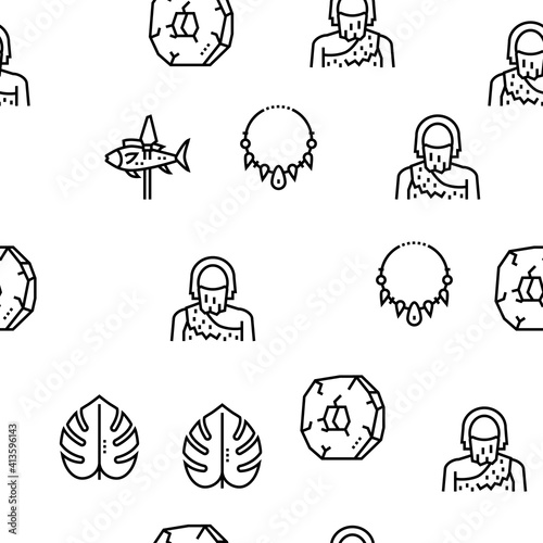 Prehistoric Period Vector Seamless Pattern Thin Line Illustration