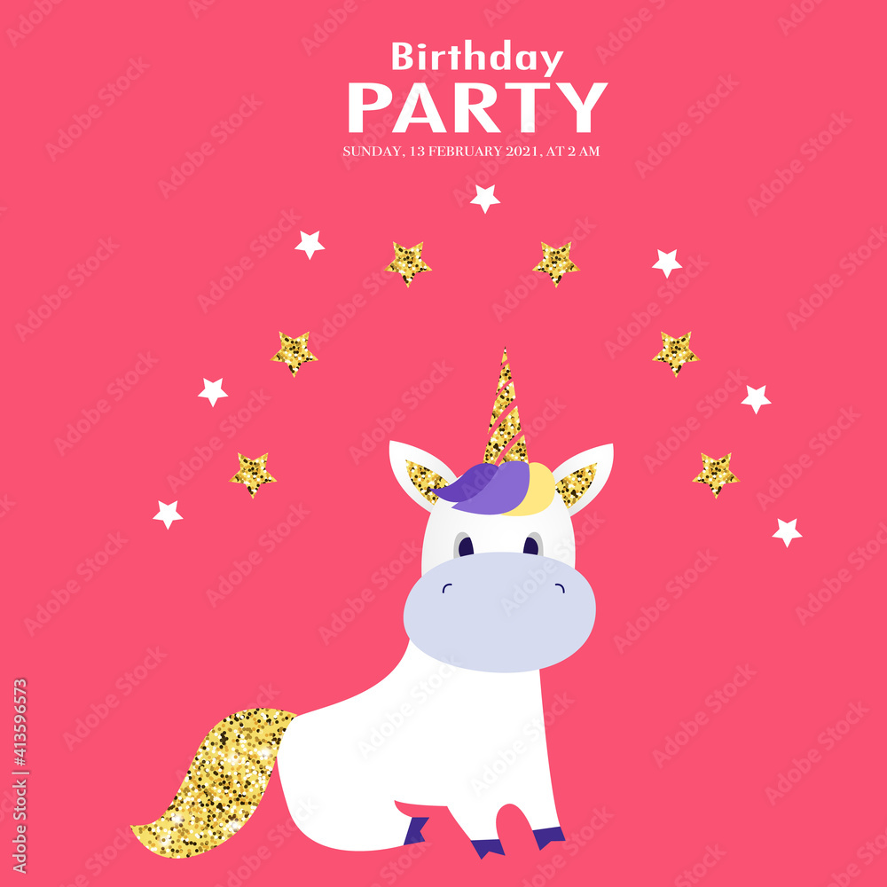 Happy birthday. Card with unicorn. Card for baby. Vector illustration Happy birthday. Card with unicorn. Card for baby. Vector illustration