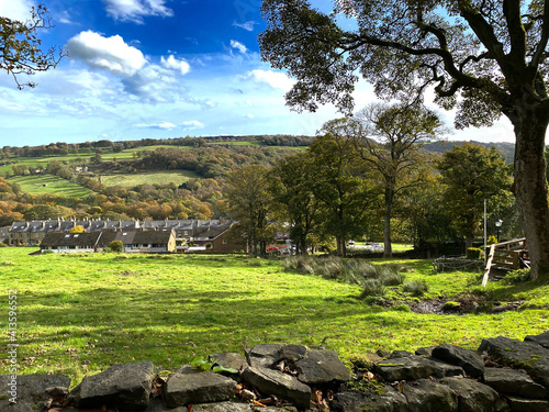 Landscape view, of countryside and houses near, Butterworth Lane, Sowerby Bridge, UK
