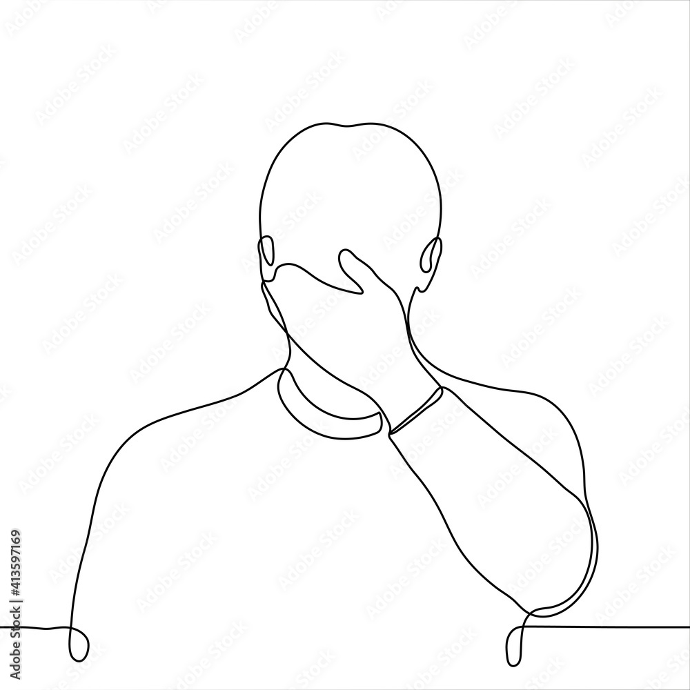 silhouette of a man covered the lower part of his face with his palm ...