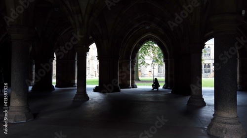 The Cloisters at Glasgow University looking out onto a quadrangle. © TreasureGalore