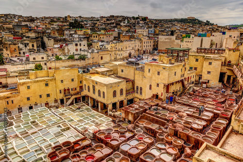 Tanneries and surrounding buildings in Fes Morocco