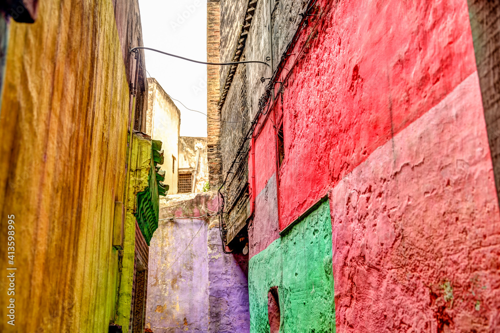 Colourful streets and cityscapes of Fez Morocco