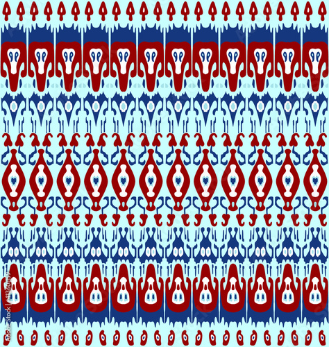Seamless vector Indonesian or Uzber Ikat silk fabric textile print, contrast exotic and boho ornaments for custom design