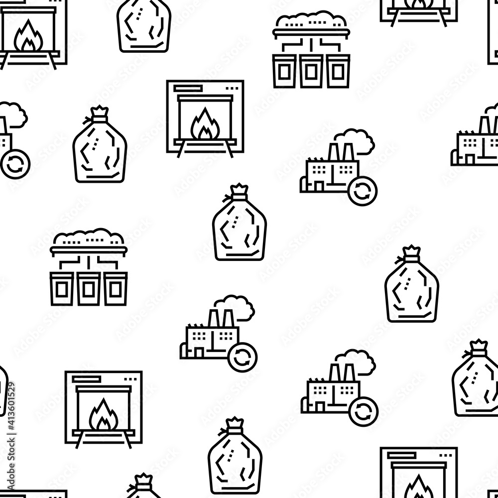 Fototapeta premium Factory Garbage Waste Vector Seamless Pattern Thin Line Illustration