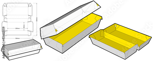 Fast Food Hot Dog Box and Die-cut Pattern. The .eps file is full scale and fully functional. Prepared for real cardboard production.