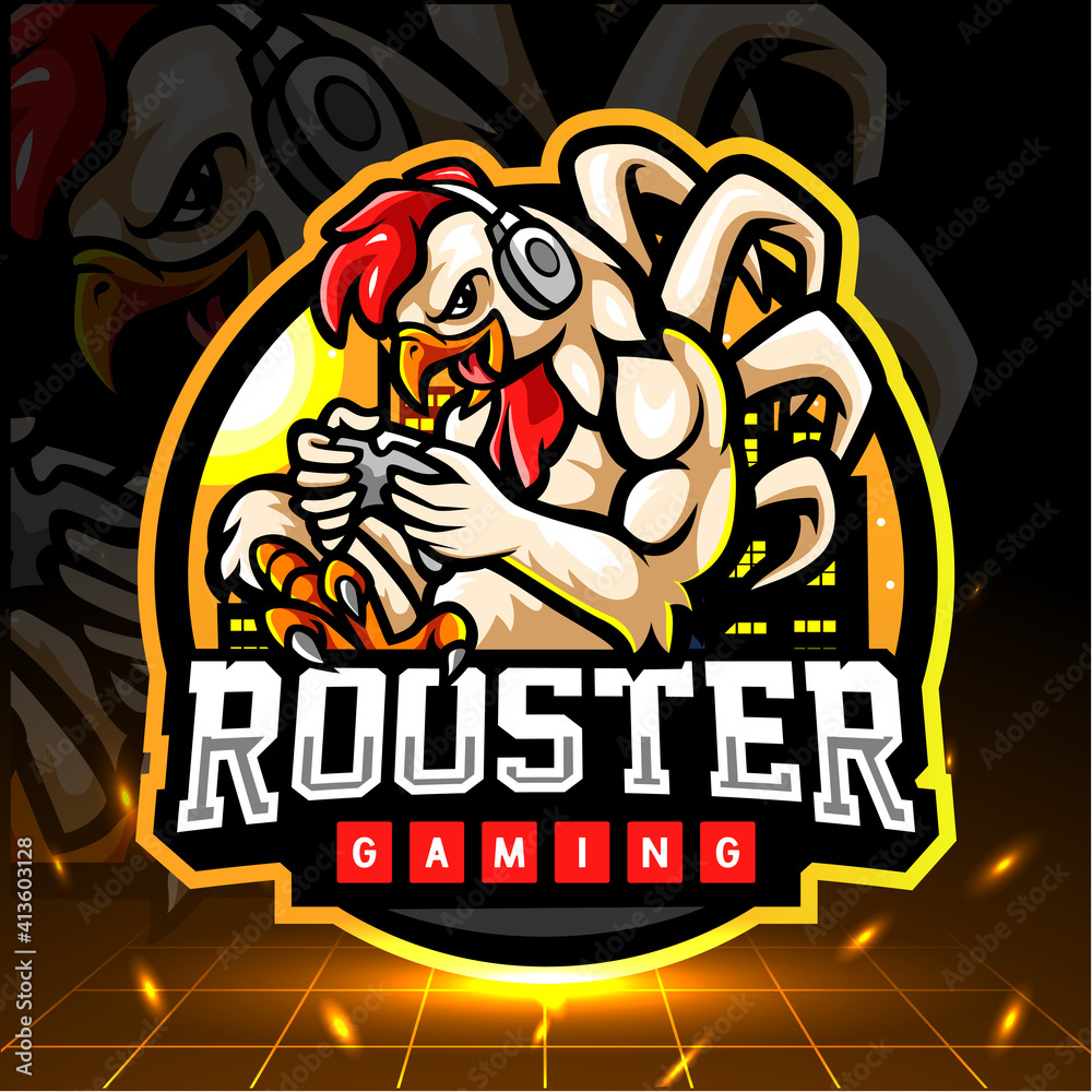 Rooster gaming mascot. esport logo design