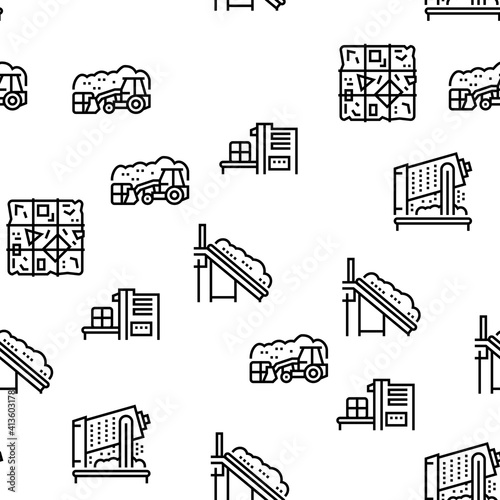 Factory Garbage Waste Vector Seamless Pattern Thin Line Illustration