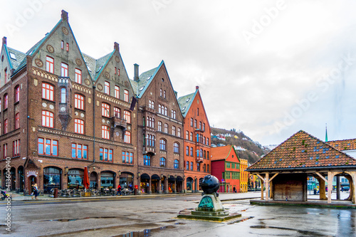 Norway, in the city of Bergen, typical Hanseatic buildings in the old harbour.