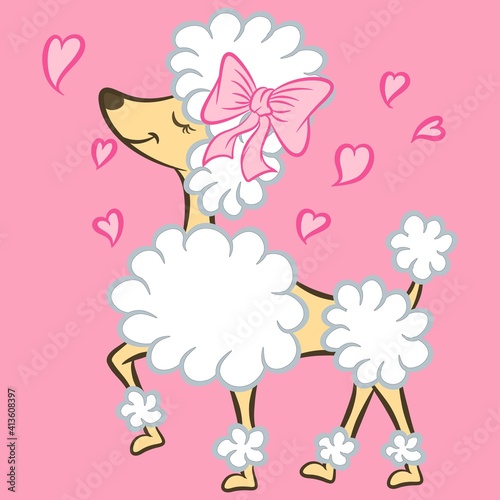 Illustration vector cute poodle puppy with text and background for fashion design