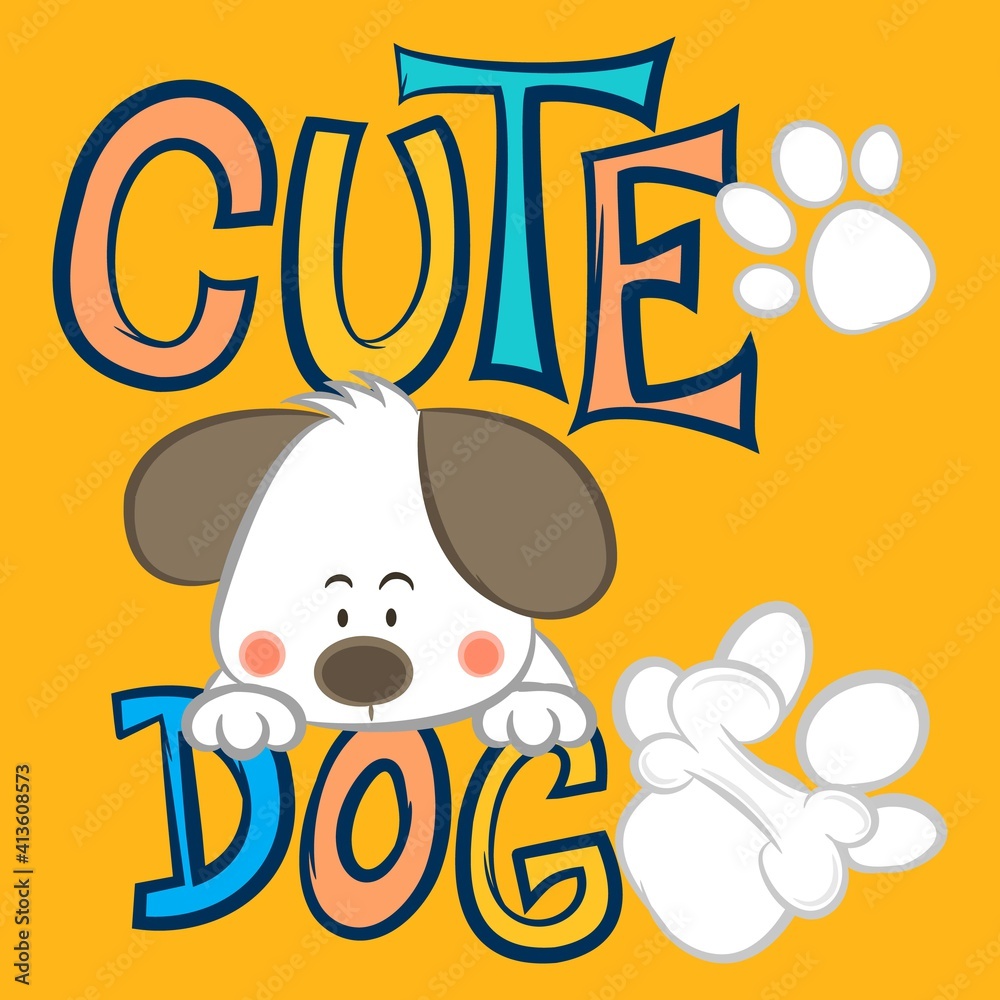 Fototapeta premium Illustration vector cute puppy with bones text and background for fashion design