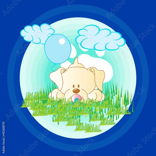 Illustration vector cute schnauzer puppy with text and background for fashion design