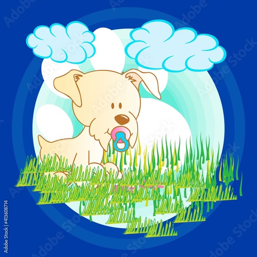 Illustration vector cute schnauzer puppy with text and background for fashion design