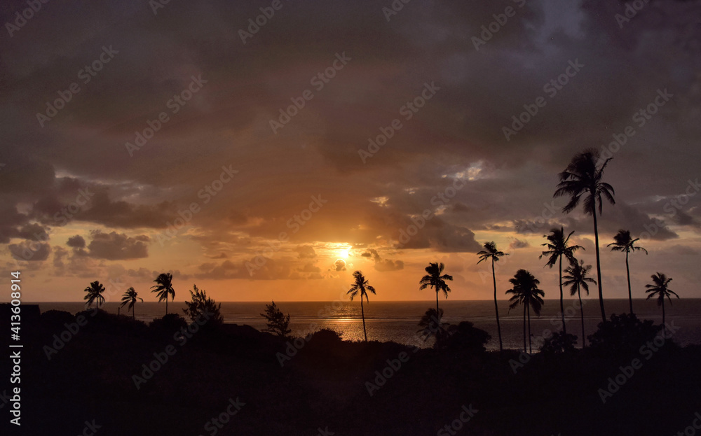 Sunset view on a beach in Mombasa, Kenya