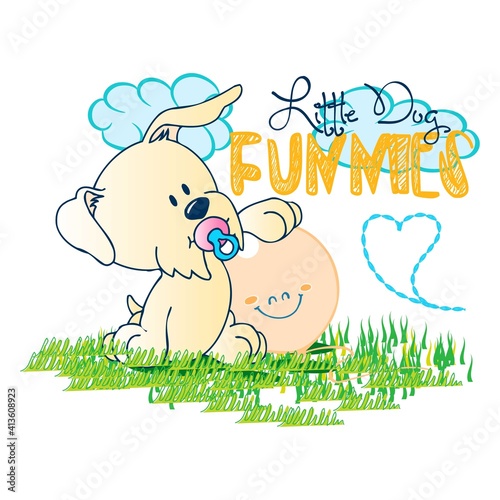 Illustration vector cute schnauzer puppy with text and background for fashion design