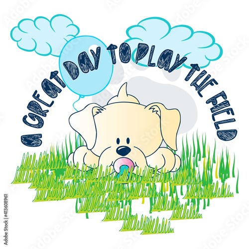 Illustration vector cute schnauzer puppy with text and background for fashion design