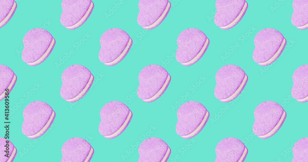 Minimal motion 3d art. Cookie heart seamless animation pattern. Sweet, candy,party shop,valentines day, greatings concept. 4k video Minimal motion 3d art. Cookie heart seamless animation pattern. Sweet, candy,party shop,valentines day, greatings concept. 4k video