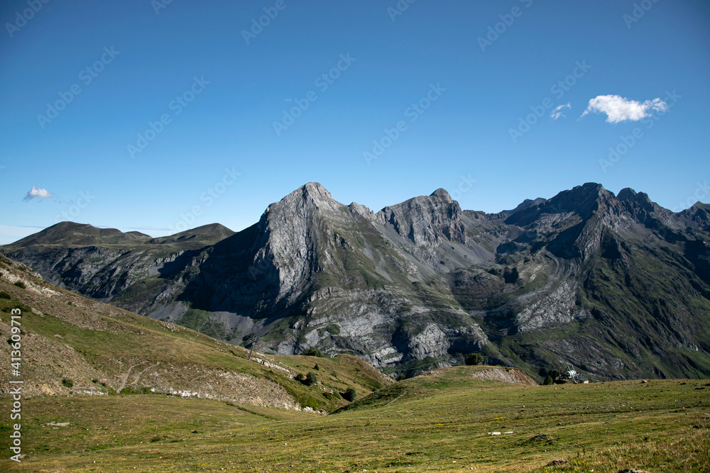 High mountains and green meadows in the France