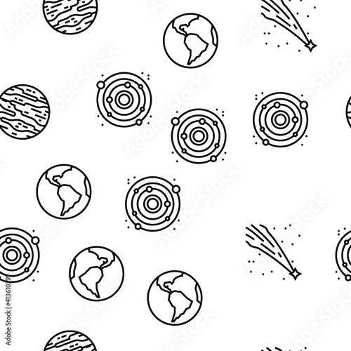 Galaxy System Space Vector Seamless Pattern Thin Line Illustration