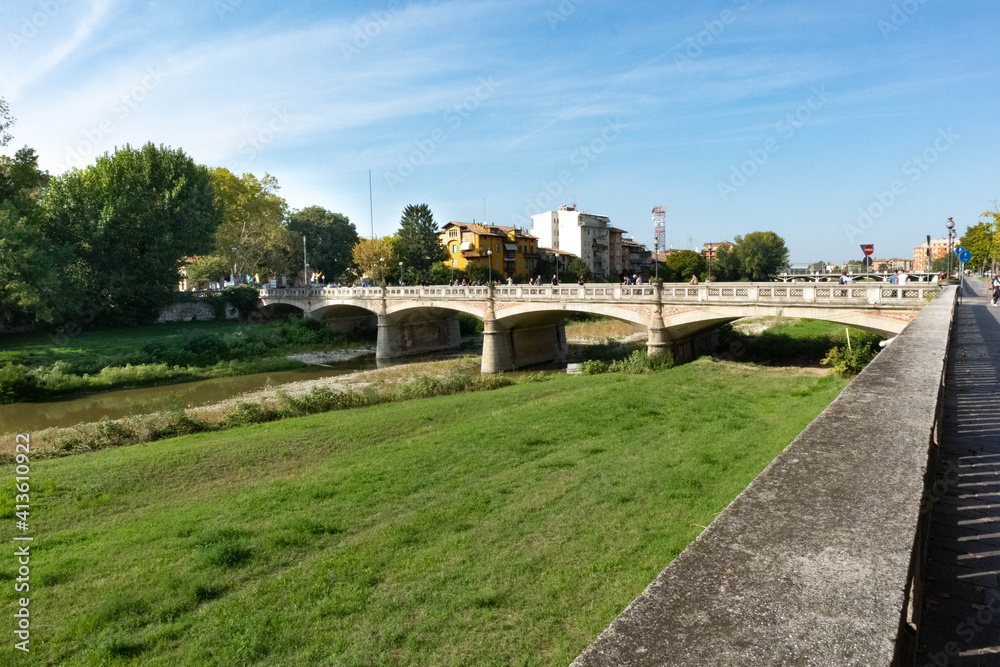 Parma city Bridge of Parma river, Italy 2019