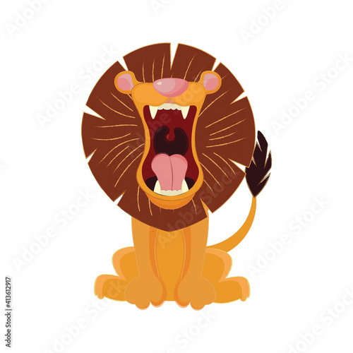 Roaring lion isolated on white background. Vector cartoon illustration.