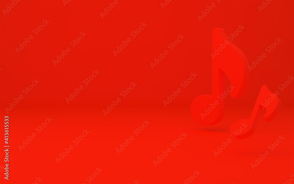 Music Note icon isolated on red background. Minimalism concept. 3d illustration Music Note icon isolated on red background. Minimalism concept. 3d illustration