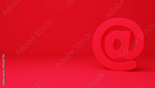 email at sign icon isolated on red background. Minimalism concept. 3d illustration