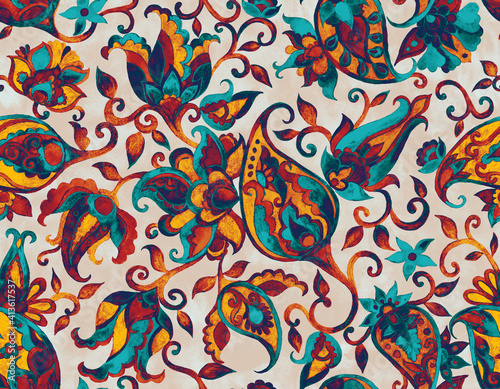 Paisley watercolor floral pattern