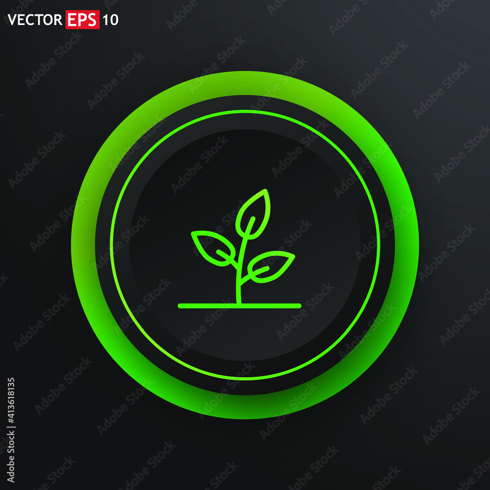 Plant sprouts with three sign. Single line icon on black background Plant sprouts with three sign. Single line icon on black background