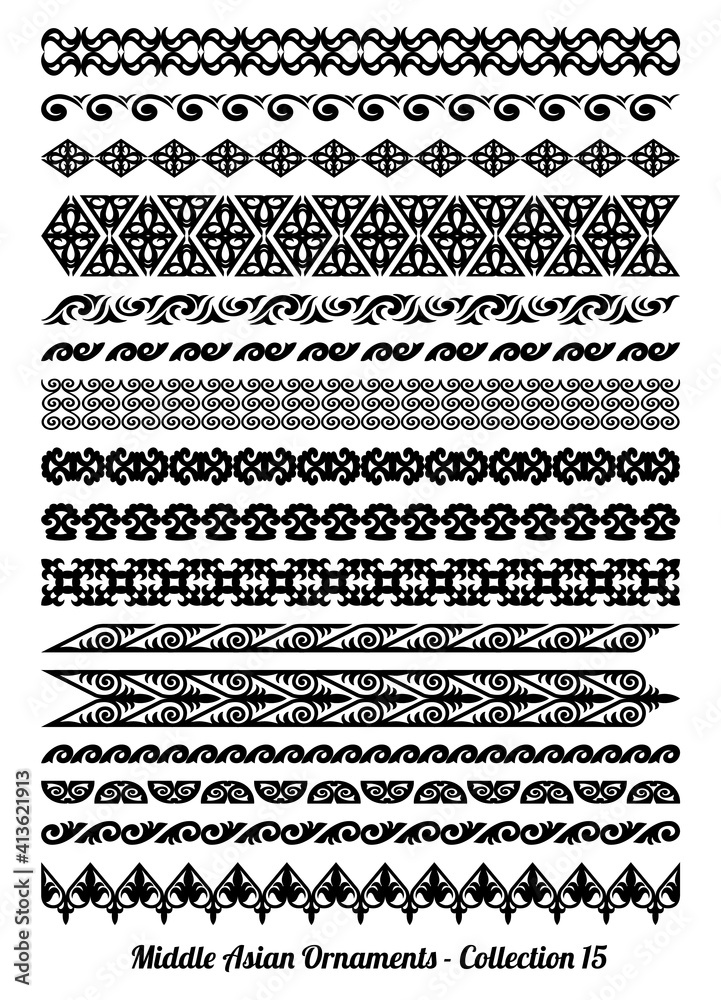 Set of 16 vector borders, dividers and frames of Kazakh national Islamic ornament Set of 16 vector borders, dividers and frames of Kazakh national Islamic ornament