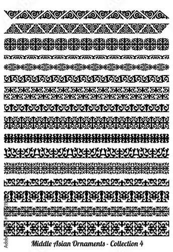 Set of 16 vector borders, dividers and frames of Kazakh national Islamic ornament