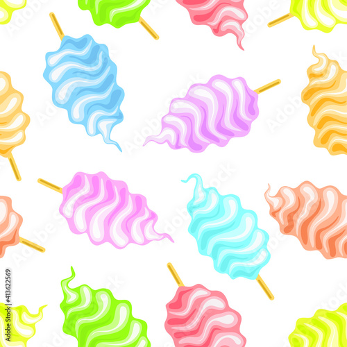 seamless pattern of multicolor cotton candy.Texture for fabric, wrapping, wallpaper. Decorative print. 