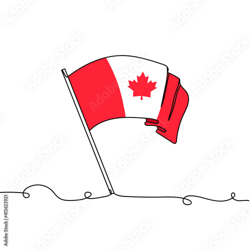 Continuous one line drawing a flag of Canada. Vector illustration. Perfect for cards, party invitations, posters, stickers, clothing.