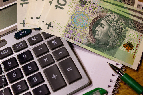 Polish zloty close up and calculator