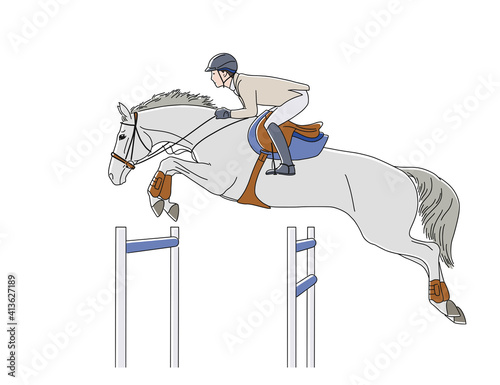 Vector illustration of equestrian show jumping
