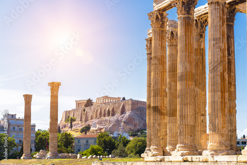 Greek Temple of Zeus overlooking Acropolis, Athens, Greece, Europe photo