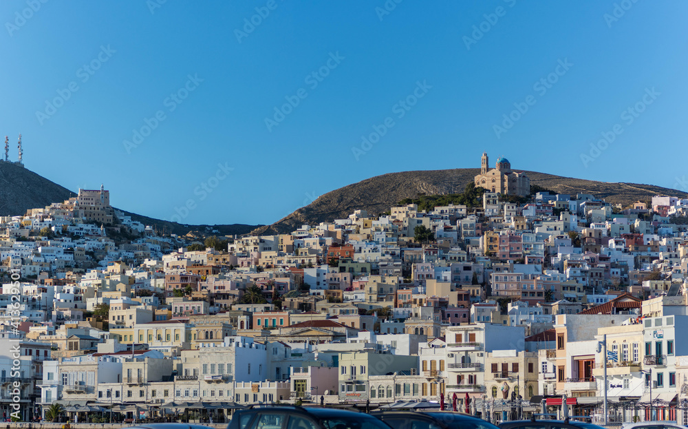 Panoramic view of the hills from Syros port