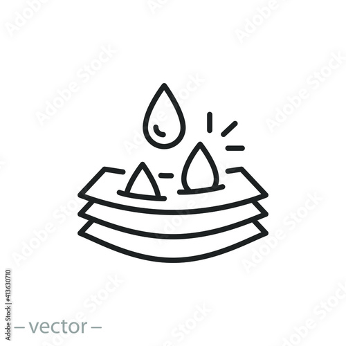 layers soft fabric icon, moisture absorbing, water absorption properties, wicking moist, diaper concept, thin line symbol on a white background, editable stroke vector illustration eps10