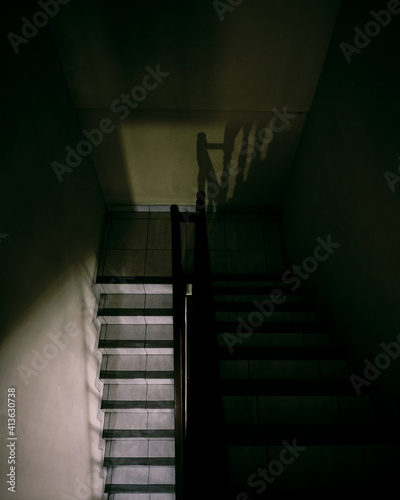 Household stairs in the dark.