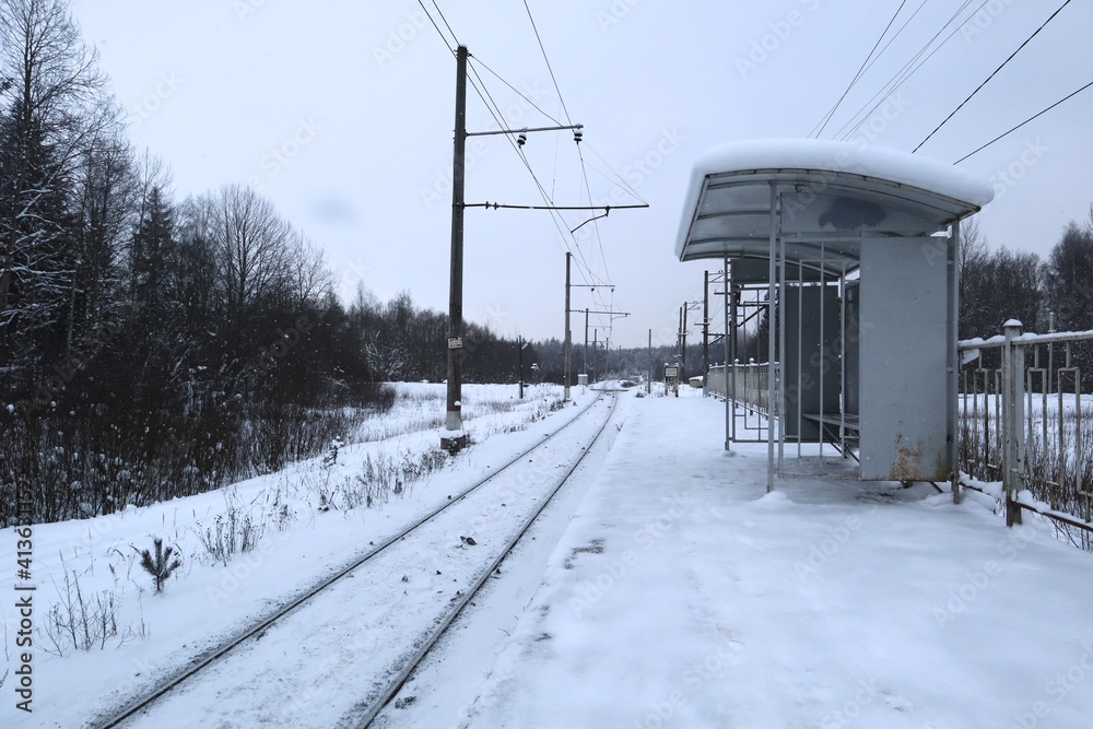 winter, train station, railway, railway in the snow, railway station without people winter, train station, railway, railway in the snow, railway station without people
