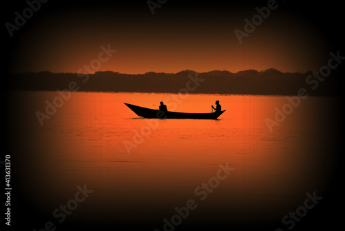 African fishermen at sunset