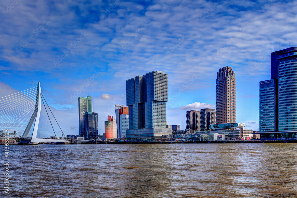 Erasmus Bridge and surrounding waterfront in Rotterdam Erasmus Bridge and surrounding waterfront in Rotterdam