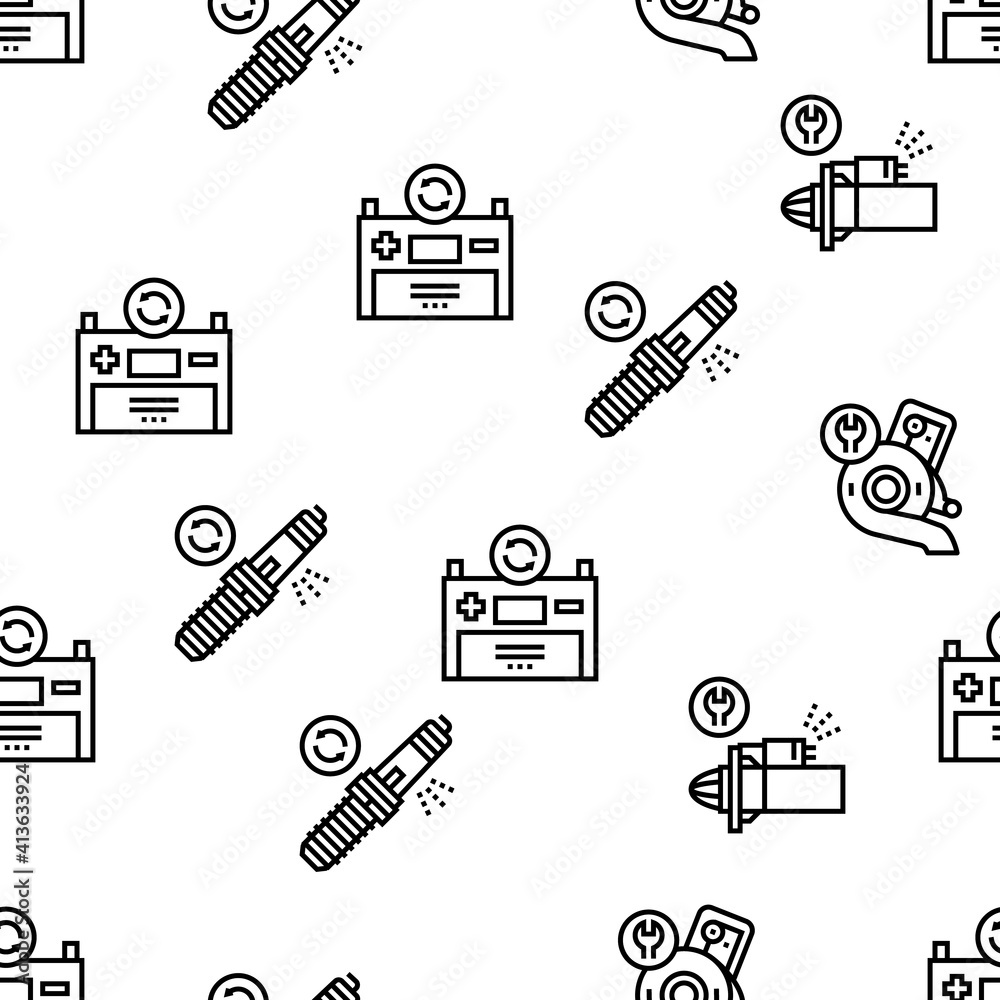 Fototapeta premium Car Service Garage Vector Seamless Pattern Thin Line Illustration
