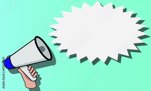 announcement with megaphone in hand vector icon and Speech balloon