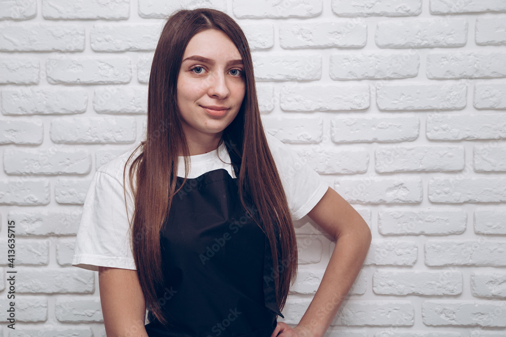 girl on a white brick wall background girl on a white brick wall background
