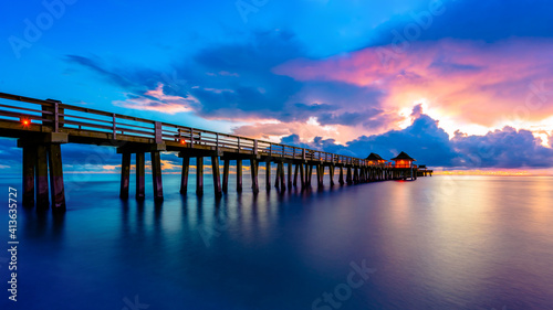 Golden hour at Naples Pier  Florida  USA.