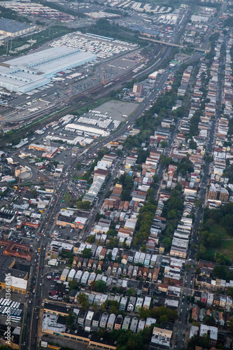 Top down view of buildings and homes near New York City