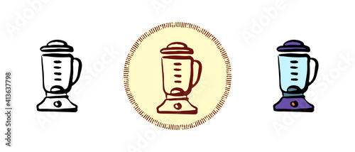 This is a set of icons with different blender style. Outline, color and retro blender symbols. Freehand drawing, doodles. Stylish solution for website and label.