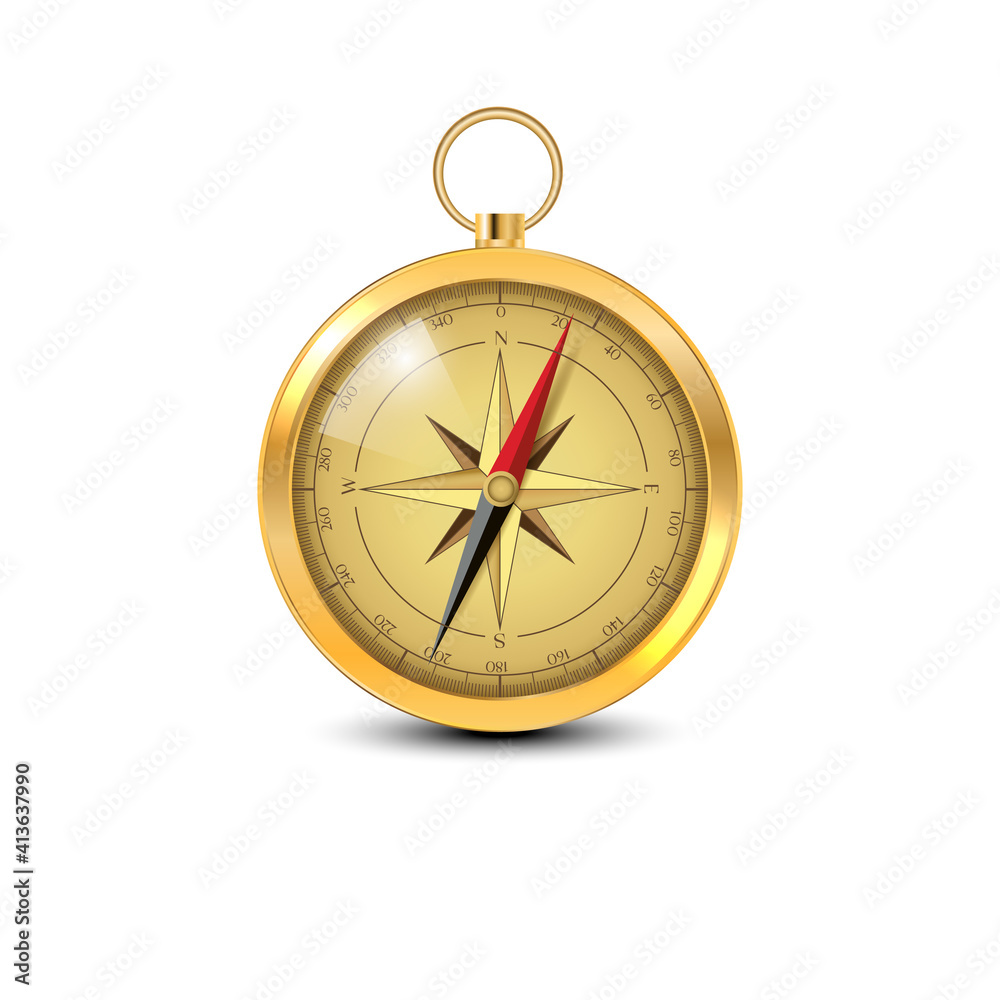 Old compass with windrose Illustration, realistic.