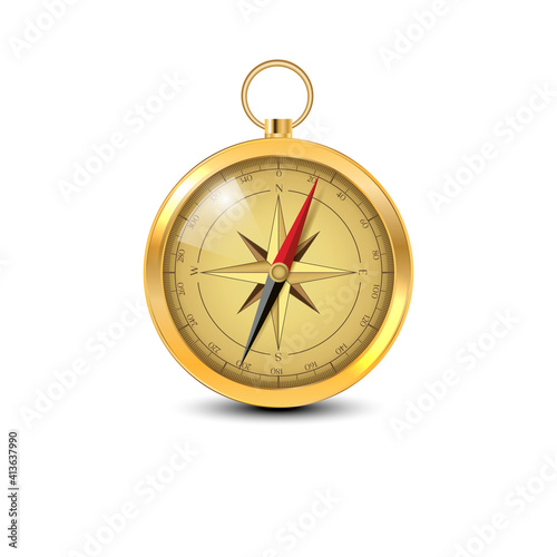 Old compass with windrose Illustration, realistic.